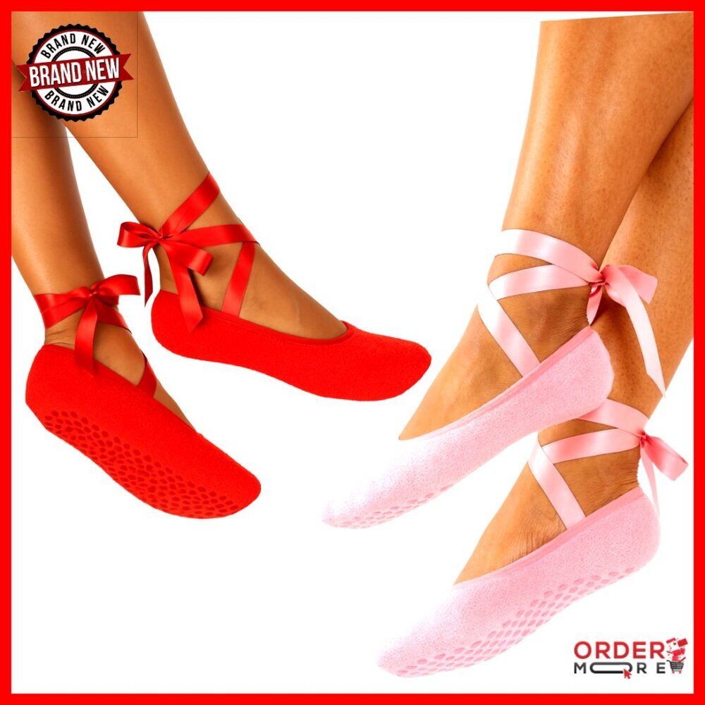 Warm Fuzzy Socks Anti-Slip Grip Ballet Satin Ribbon Stretchy Cozy